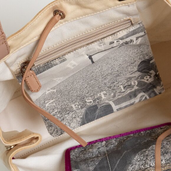 Anya Hindmarch Canvas Photo Print Tote Bag Union Jack Beach Tan Handles - Picture 8 of 12